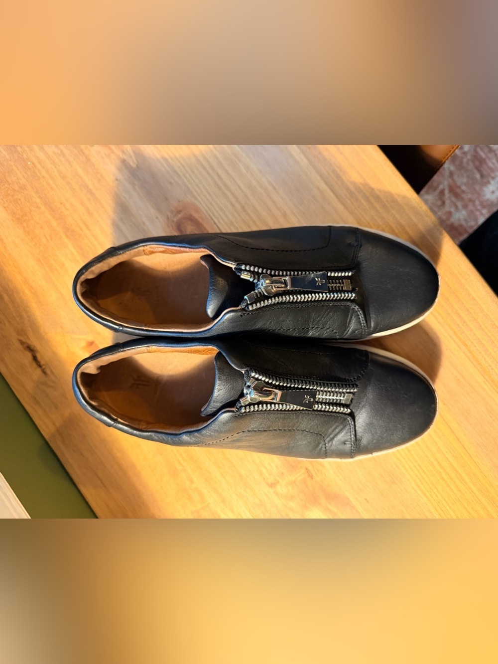 Frye Black Leather Zip-Front Sneakers with Cream Sole - Picture 4 of 5